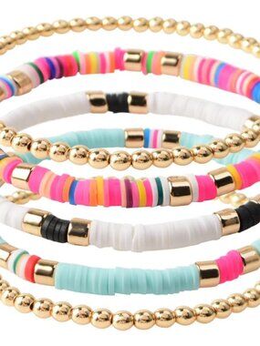 Trendy Surf-Inspired Clay Bead Bracelets - 5 Colorful Women's Stretch Designs